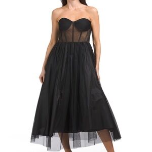 Betsy & Adam Black Strapless Mesh Dress